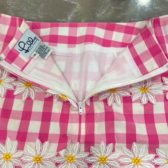 Lilly Pulitzer Pink/White Gingham Daisy Mini Skirt sz 4 - Picture 5 of 7